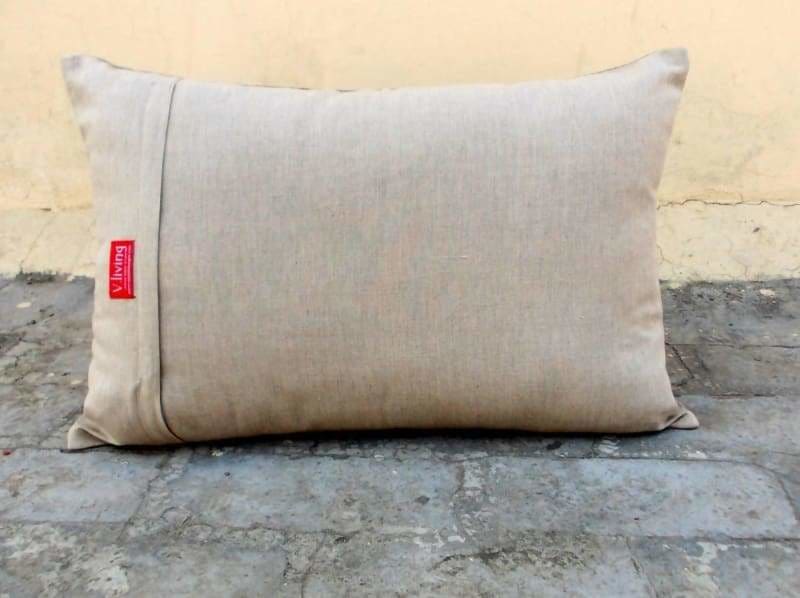 Linen pillow with hand embroidered Indian elephant - Pillows & Cushions