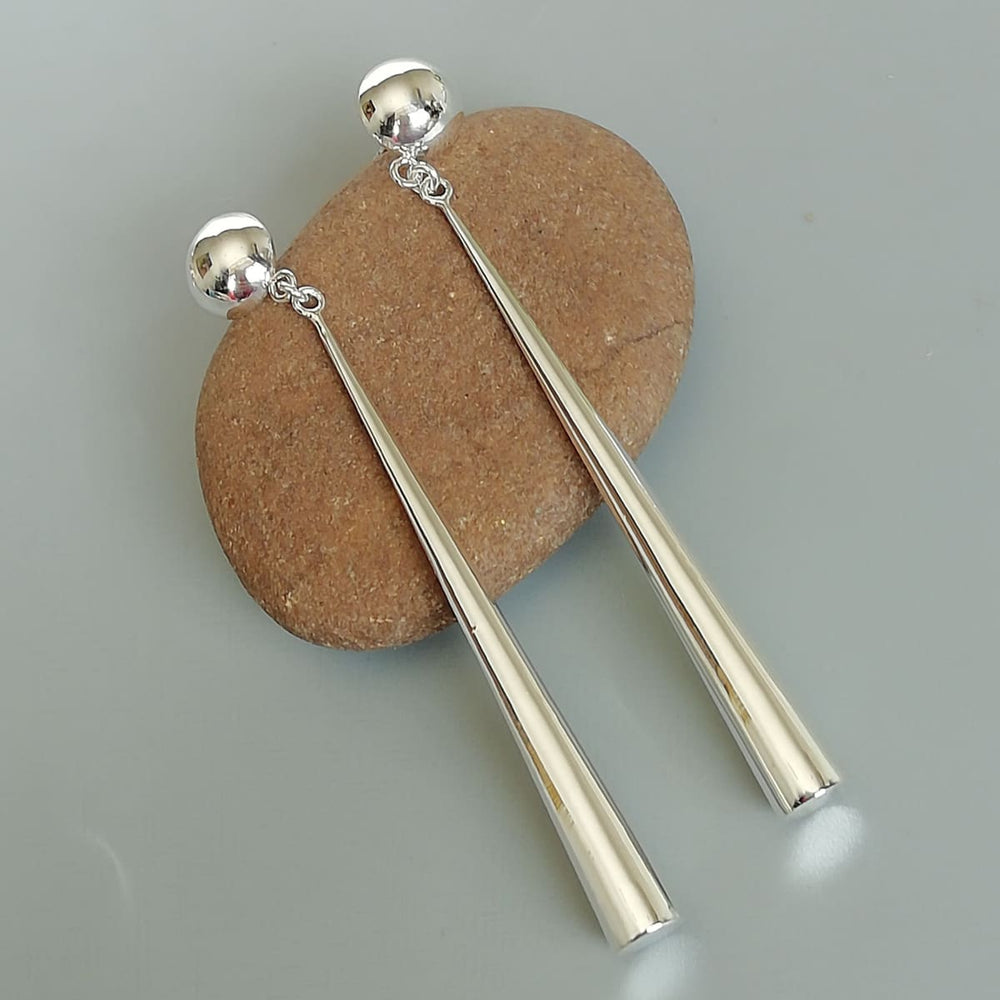 Long Cylindrical Bar Ear Dangler | Sterling Silver Earrings | Danglers | Bar | Silver Jewelry | E1106 - by Oneyellowbutterfly