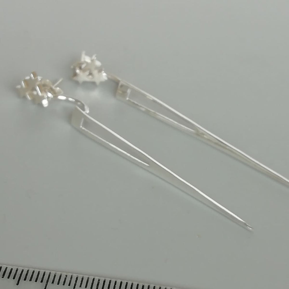 Long spike earrings | Sterling silver ear jacket | Ear danglers | Celestial jewelry | Star | Silver gift | E882 - by OneYellowButterfly