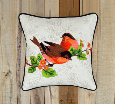 Love Birds Pillow Embroidered Cotton Throw 12x12 Inches - By Vliving