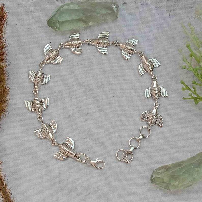 Lovely Bee Bracelet Plain Silver 925 Jewelry Unisex Dainty Engagement Animal - by InishaCreation
