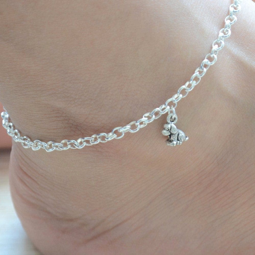anklets Dog Lovers Contemporary Minimalist Anklet Silver Everyday Boho Style Unique Barefoot Jewelry - by Pretty Ponytails