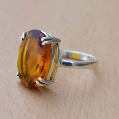 Rings Madeira Citrine Ring,Oval Faceted Ring 925 Sterling Silver Ring,November Birthstone Ring,Gift for her Orange
