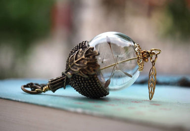 Necklaces Make a wish dandelion glass acorn necklace