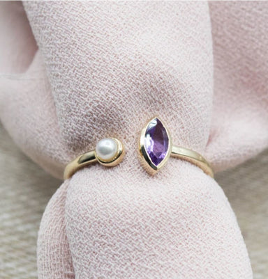 Marquise Amethyst And Pearl Yellow Gold Multi-stone 925 Sterling Silver Ring Handmade Jewelry Gift For Her - By Inishacreation