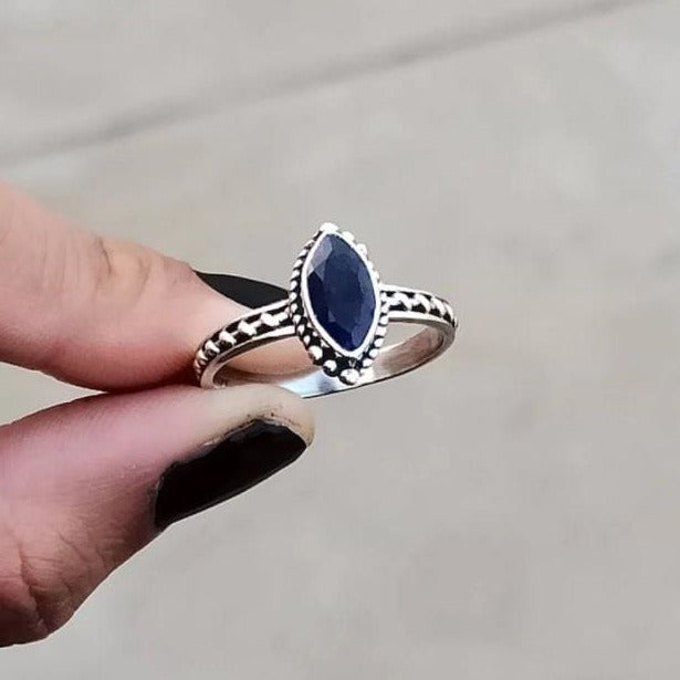 rings Marquise Blue Sapphire 925 Sterling Silver Ring Birthstone,Gift for her - by InishaCreation