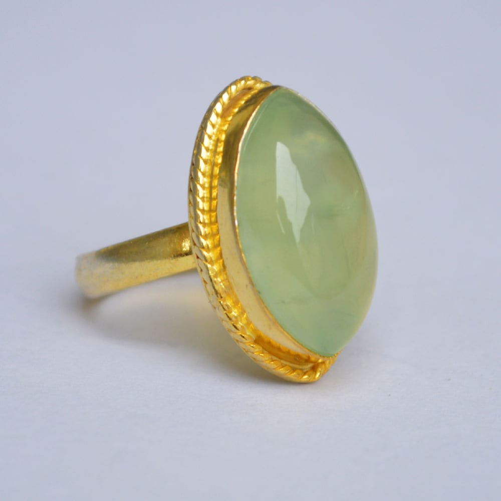 Marquise Green Prehnite Gemstone 925 Sterling Silver Ring Yellow Gold Plated Gift - by Nativefinejewelry