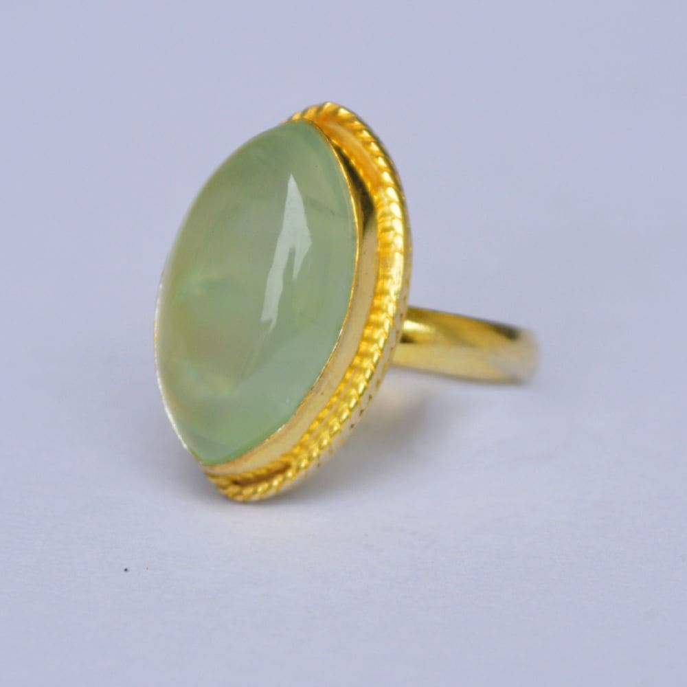 Marquise Green Prehnite Gemstone 925 Sterling Silver Ring Yellow Gold Plated Gift - by Nativefinejewelry