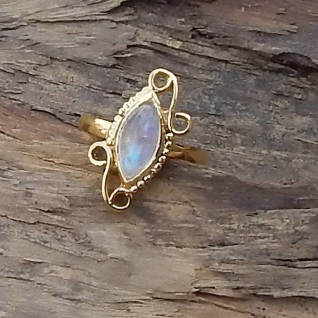 rings Marquise Moonstone Ring Natural Blue Rainbow Gemstone 925 Sterling silver Rose Gold Yellow Jewelry - by Subham Jewels