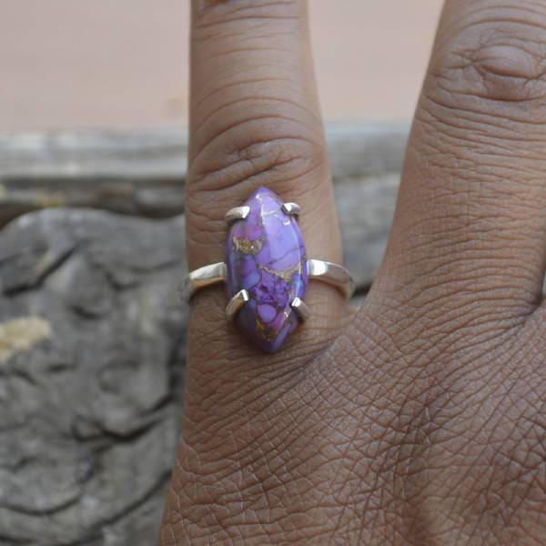 Rings Marquise Purple Turquoise Gemstone 925 Sterling Silver Artisan Handmade Ring