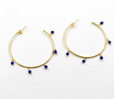 Sapphire Beads Hoop Earring 925 Sterling Silver Jewelry Birthday Gift Thanksgiving - By Maya Studio