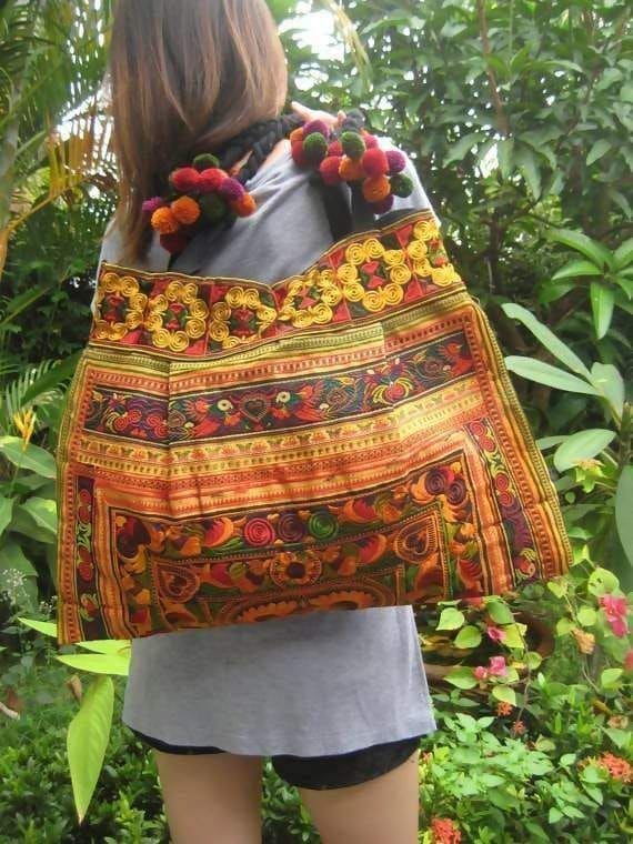 Ethnic Hmong Hobo Boho Vintage Style Tote Thai Shoppers Shoulder Bag - By Lannathaicreations