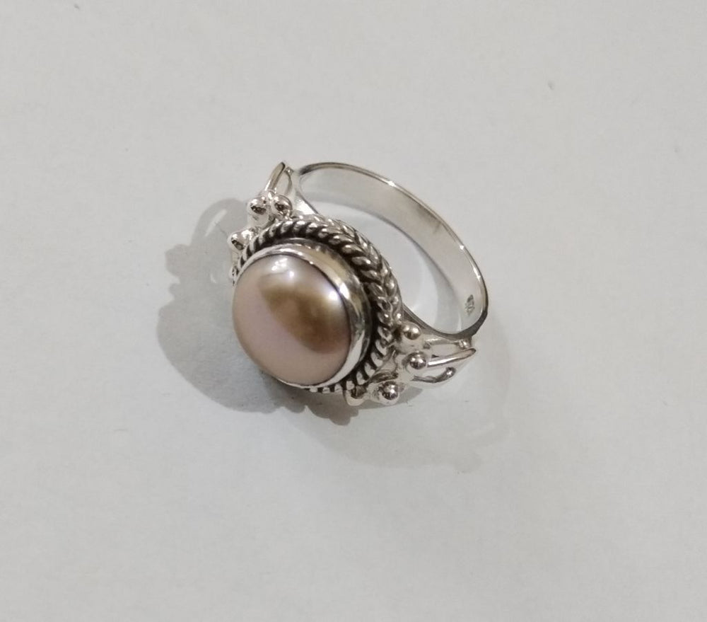 Freshwater Peach Pearl 925 Solid Sterling Silver Ring Handmade Women - By Navyacraft