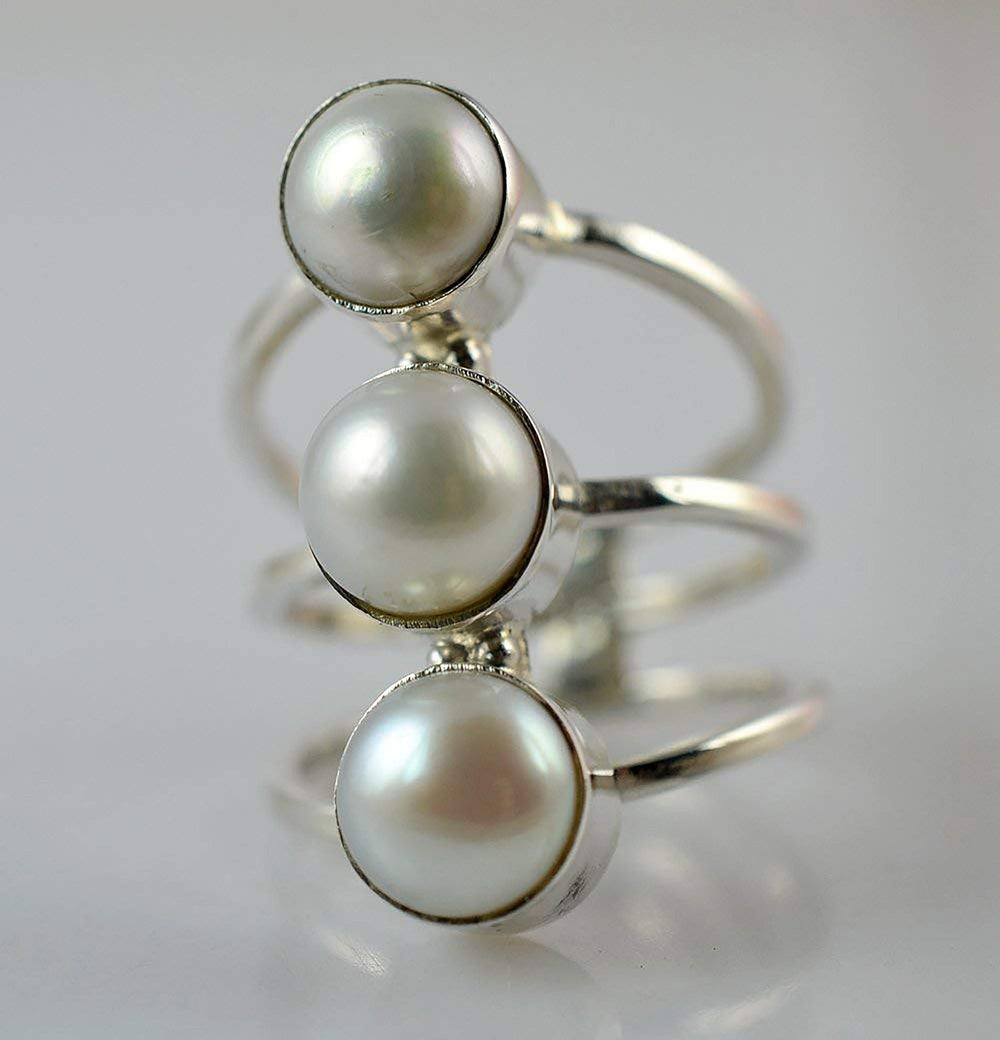 Freshwater Pearl 925 Solid Sterling Silver Handmade Ring Size 3-13 Us - By Navyacraft