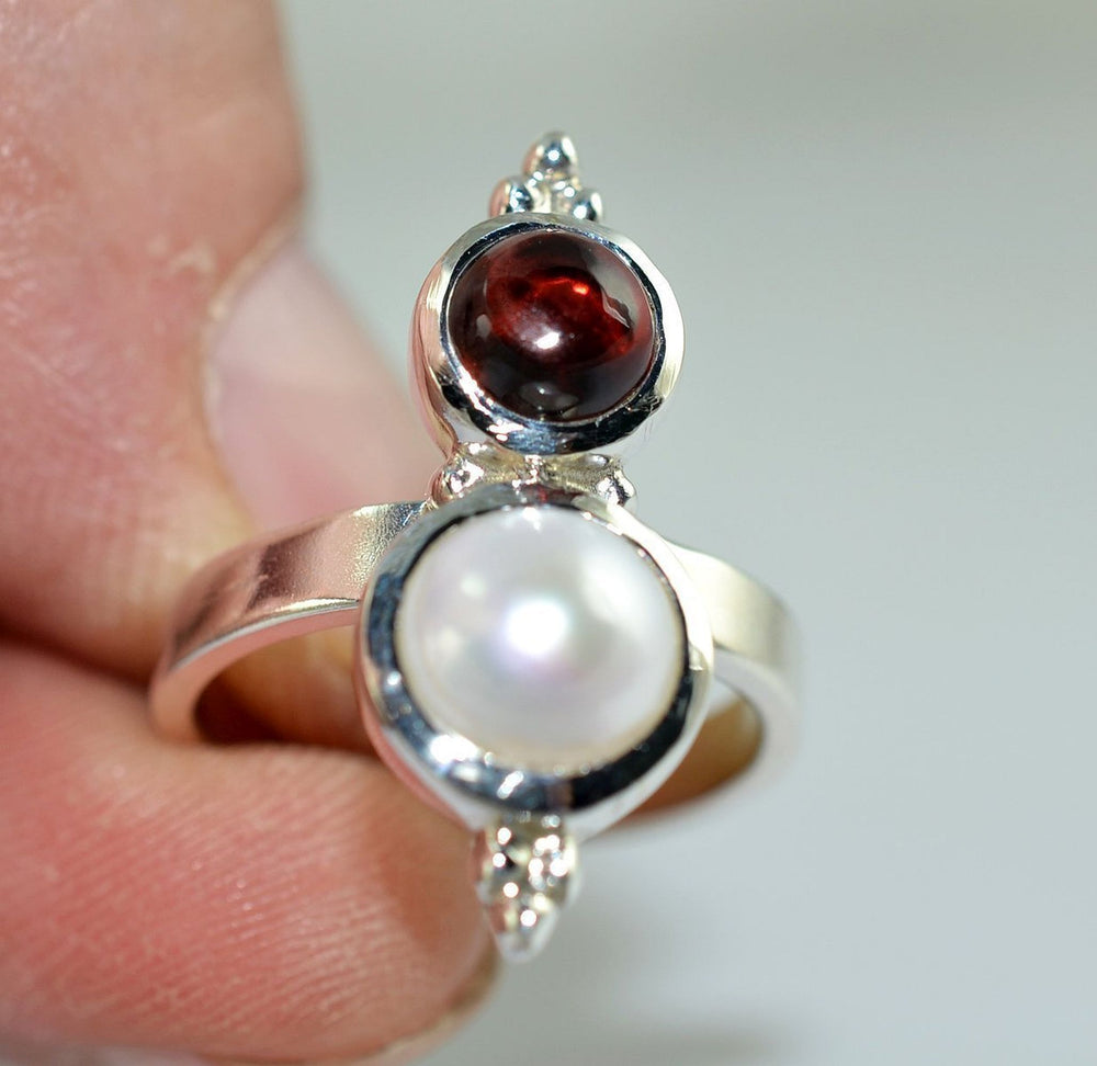 Freshwater Pearl Garnet 925 Sterling Silver Handmade Ring Size 4-13 Us - By Navyacraft