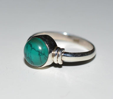 Pure 92.5 Solid Sterling Silver Ring Studded With Genuine Turquoise Round Custom - By Navyacraft