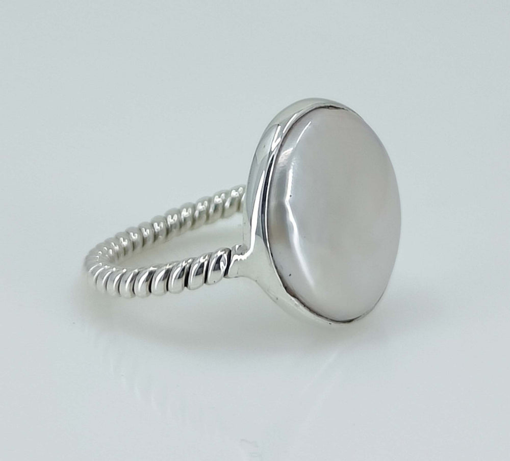 Pure 925 Sterling Solid Silver Ring Studded With Genuine Fresh Water Coin Pearl - By Navyacraft