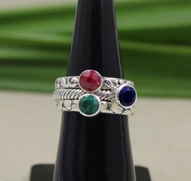 Sapphire,emerald,ruby Stacking Rings Set,women’s Silver Jewelry,solid 925 Sterling Stackable For Anniversary Gift,thanks Giving Gift For