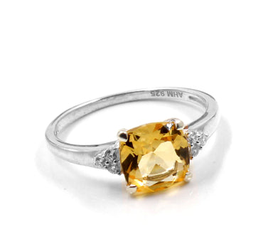 Solitaire Citrine With Cz Enhanced Engagement Ring,solid 925 Sterling Silver Handmade Jewelry,anniversary Ring For Wife,gift For Girl Friend