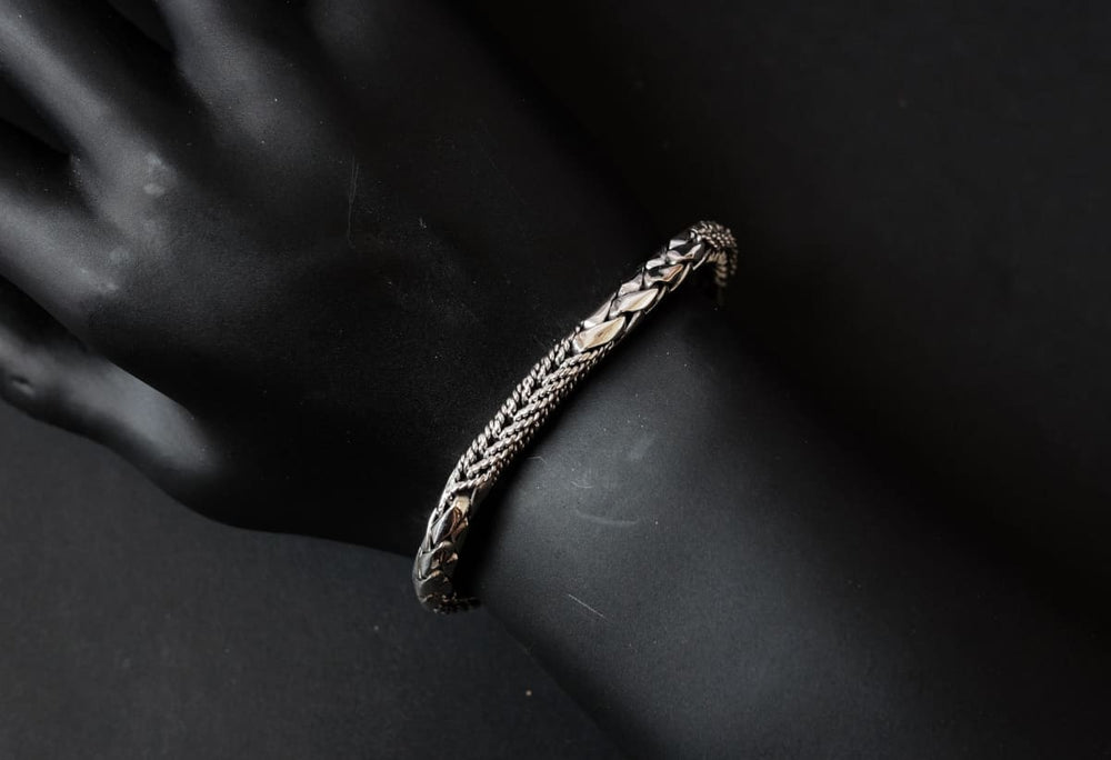 Bracelets Men’s Bali Silver Jewelry Combination Dragon and Wheat Motif - by Aurolius