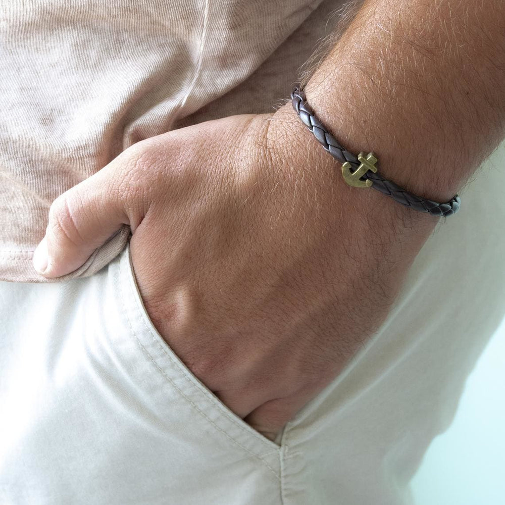 Men’s Bracelet - Leather - Anchor - Cuff - Jewelry - Gift - Boyfriend - Husband - Guys - By Magoo Maggie Moas