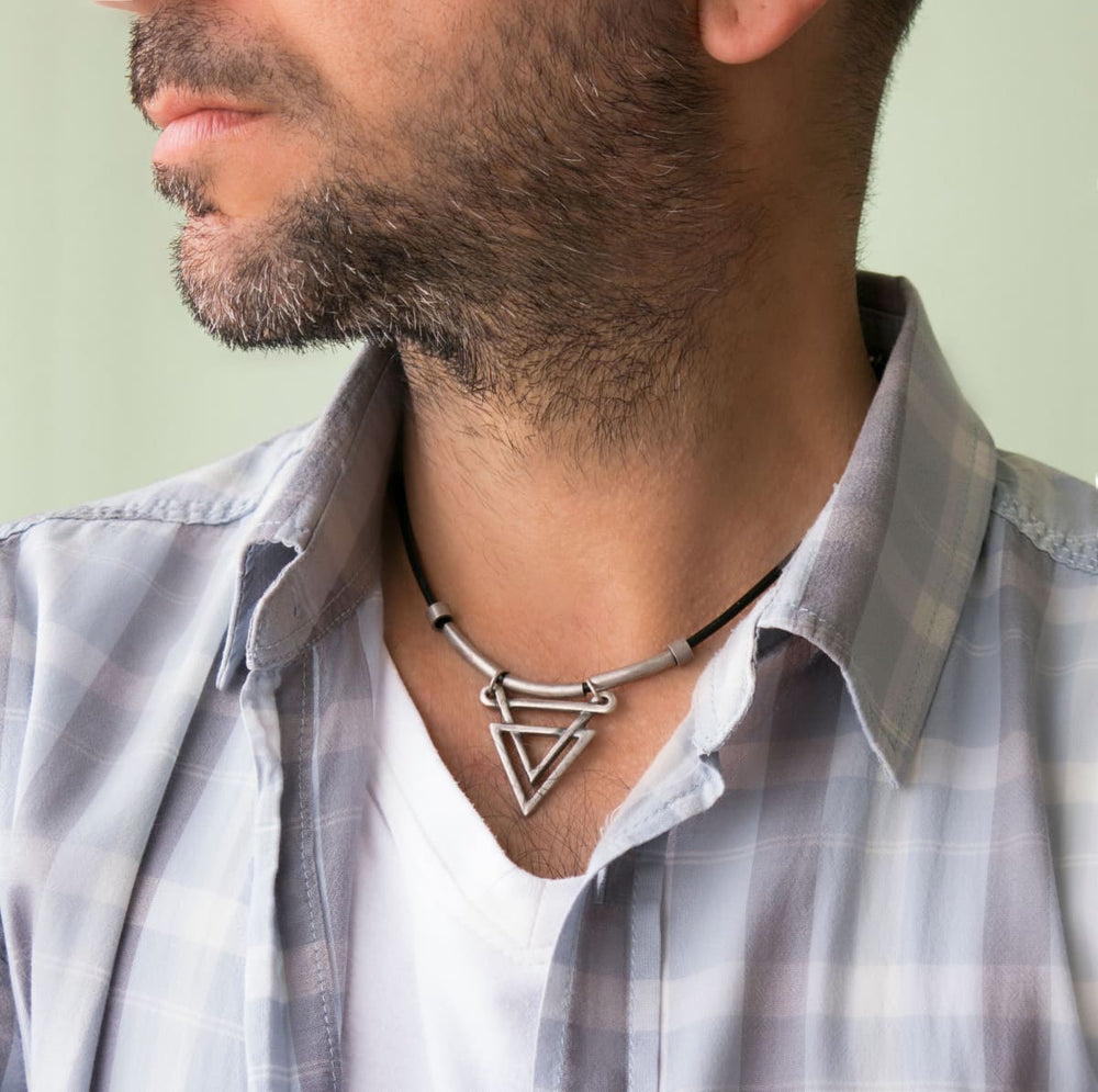 Men Choker Necklace Leather, Leather Necklace Silver