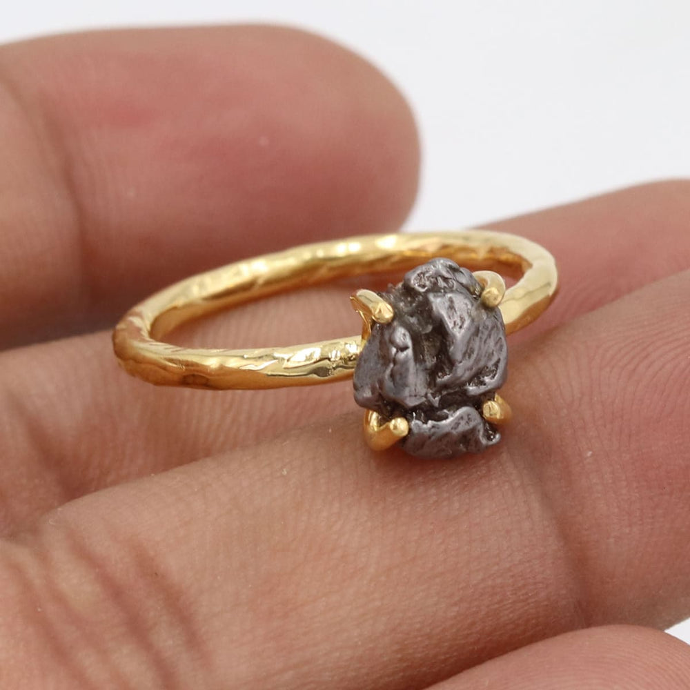 Meteorite Rings Sterling Silver Ring Handmade Women’s Solitaire Gold For Women Gifts Mother’s Day Gift, - By Rajtarang