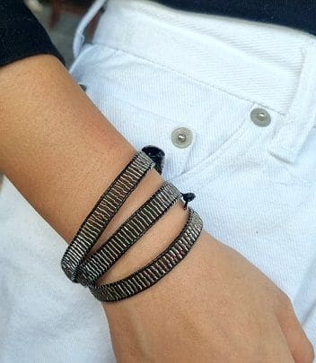 Milano Iridescent Wrap Bracelet With Black Leather - By Warm Heart Worldwide