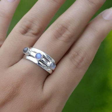 Rings Misty Rainbow Moonstone Gemstone Ring 925 Sterling Silver Bezel Set June Birthstone Gift Solid silver Band Jewelry