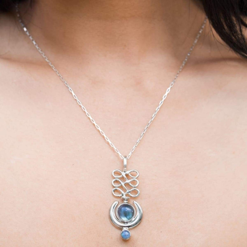 Necklaces Moon Crescent Labradorite Chakra Necklace Gemstone Handmade Jewelry Gift - by Craftnez