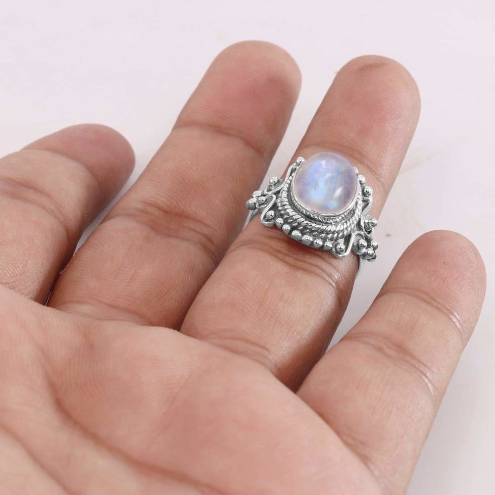 rings Moonstone 925 Sterling Silver Solitaire Ring,Handmade Boho Jewelry,Gift for her - by Rajtarang