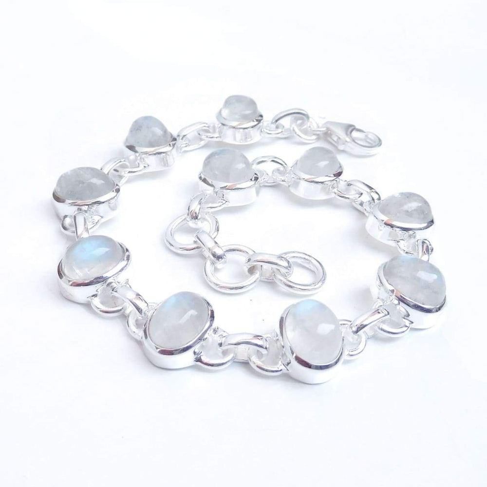 bracelets Moonstone Bracelet Rainbow 925 Sterling Silver Bracelet-A026 - by Adorable Craft