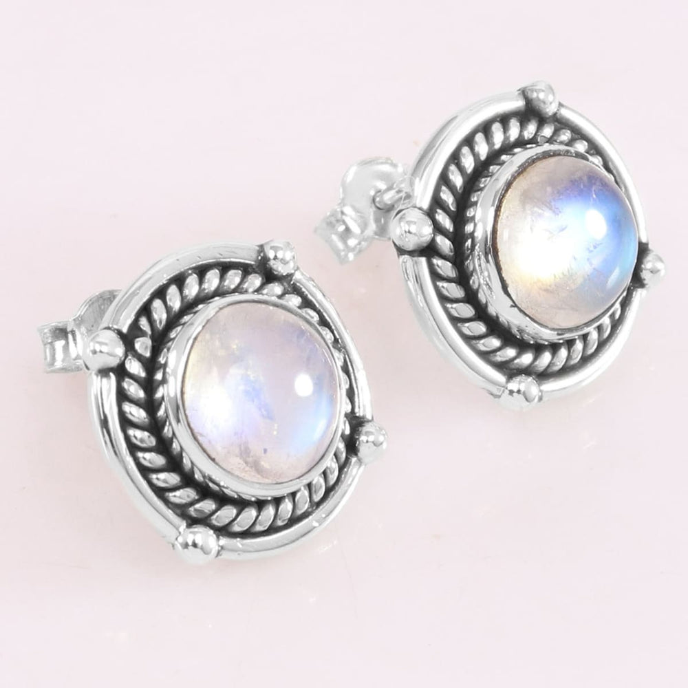 Earrings Moonstone Earring 925 Sterling Silver Rainbow Stud 15X15mm For Women - by Rajtarang