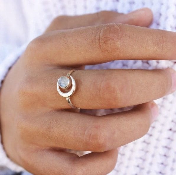 Moonstone Ring for Woman Sterling Silver Boho Rings Birthday Gift best Friend Celestial Rainbow - by Inishacreation