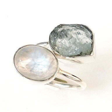 Moonstone Ring Sterling Silver Aquamarine Open Adjustable - by Adorable Craft