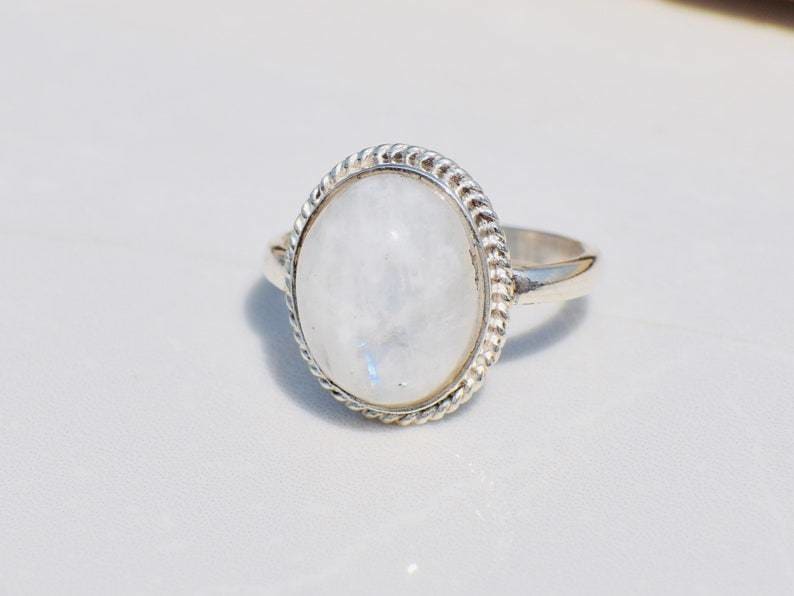 rings Moonstone Silver Ring Statement Christmas Gift Rainbow Jewelry - by TanaBanaCrafts