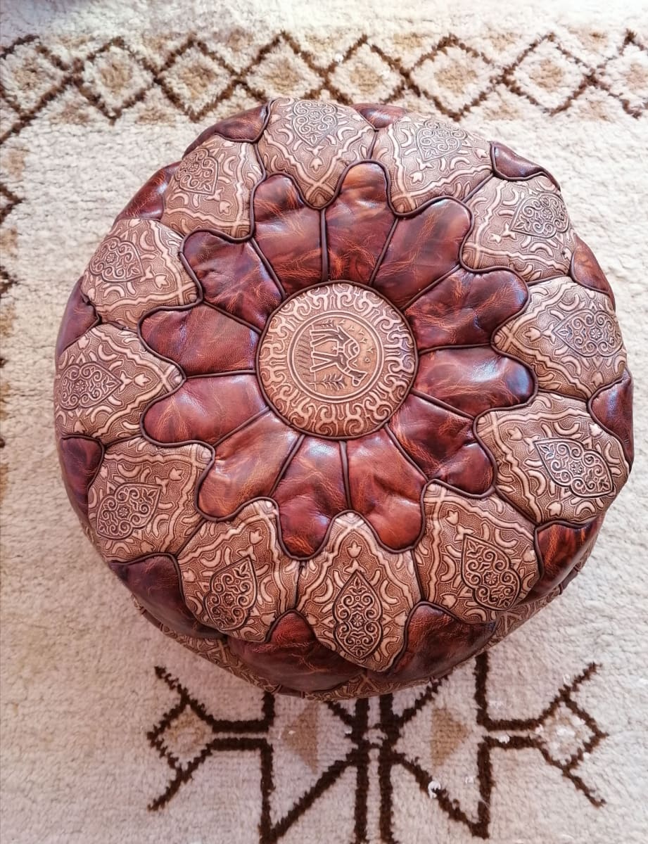 home decor Moroccan Artisan Genuine Handmade Leather Pouf Luxury Brown Ottoman - by Home