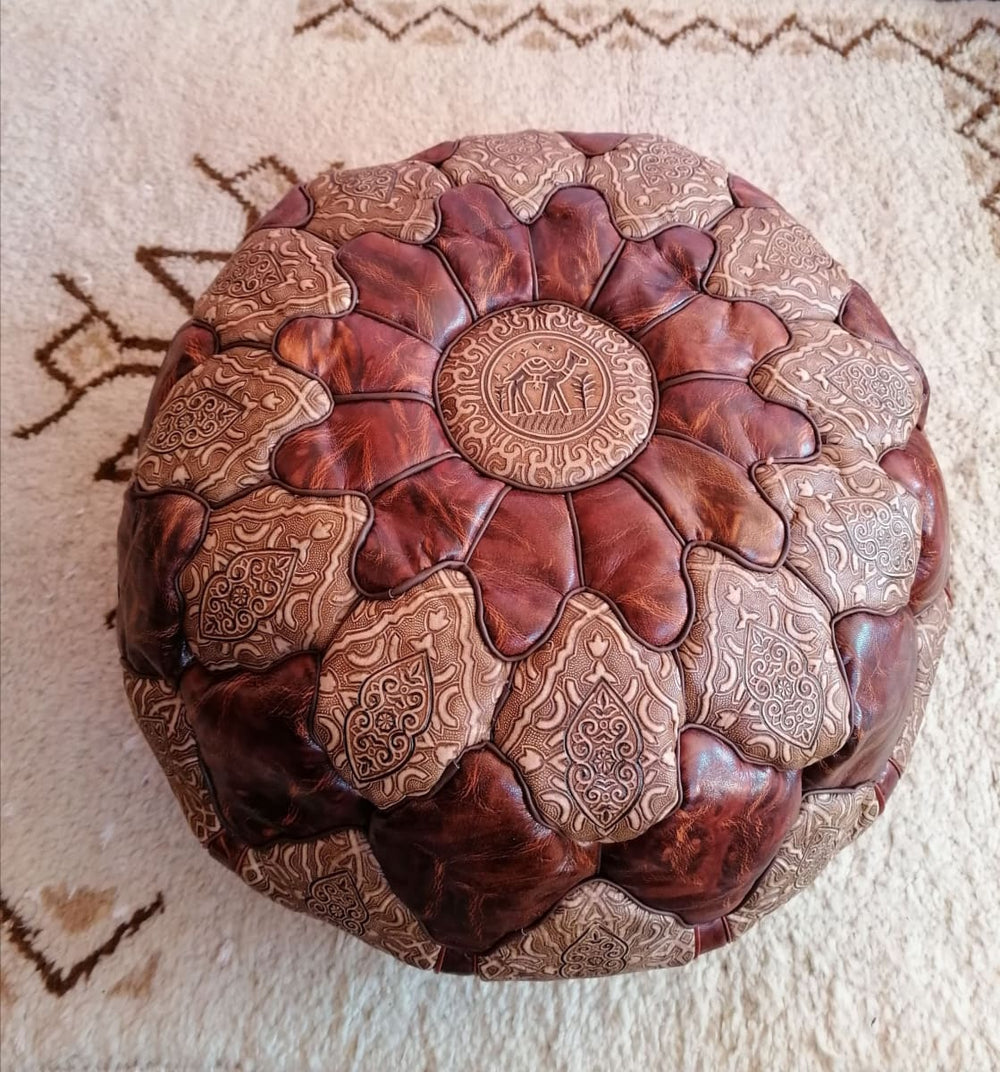 home decor Moroccan Artisan Genuine Handmade Leather Pouf Luxury Brown Ottoman - by Home