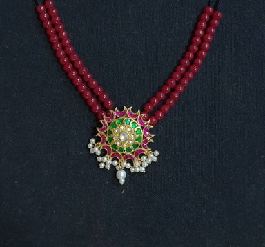 Multi Color Kundan Necklace Red Beads 925 Sterling Silver Jewelry - By Vidita Jewels
