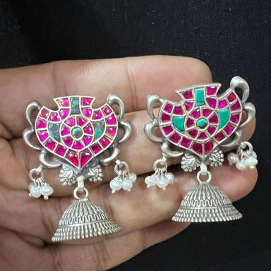 Multi Colour Stone Earing Jhumki with 925 Sterling Silver Traditional Desigen - by Vidita Jewels