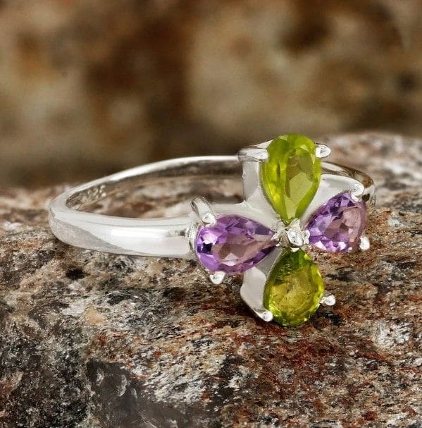 Multi Stone Ring-pear Cut Amethyst 925 Sterling Silver Ring Handmade Jewelry Gift For Her - By Girivar Creations
