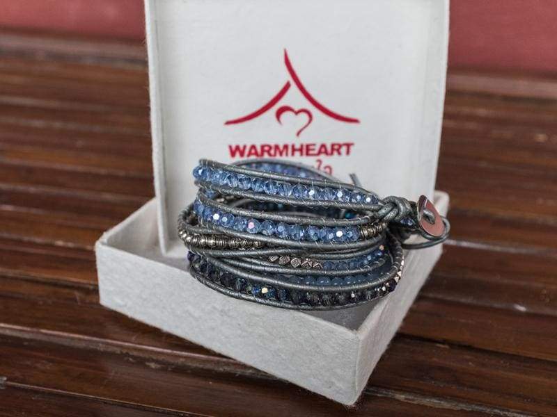 Bracelets Multibead Wrap Bracelet Denim Blue