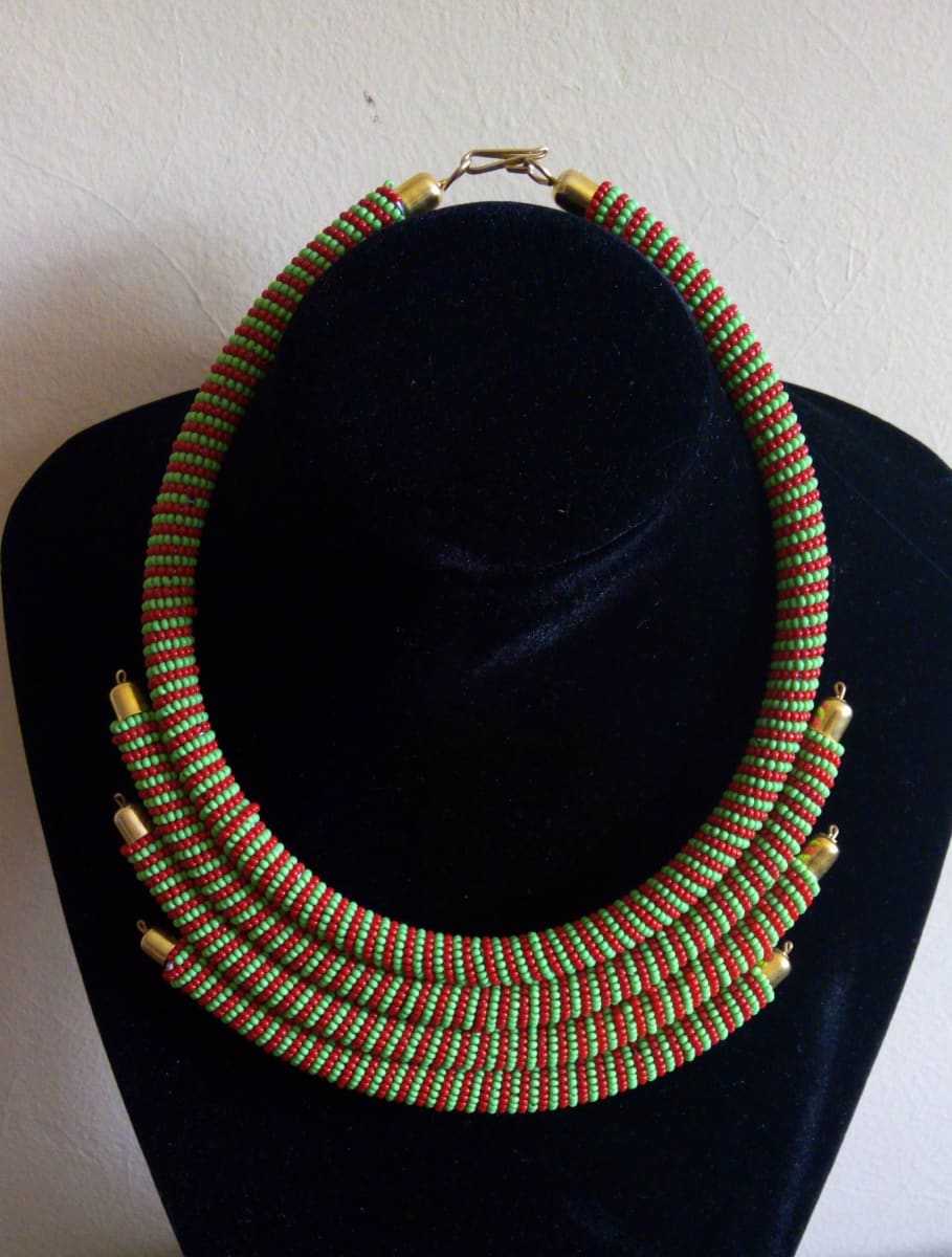 Necklaces Multicolored Unique Maasai Beaded Statement Necklace - by Naruki Crafts