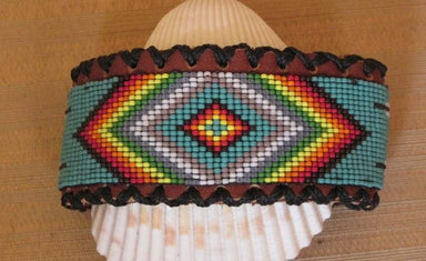 Bracelets Native American Inspired Beaded Rainbow Feather Bracelet on Leather