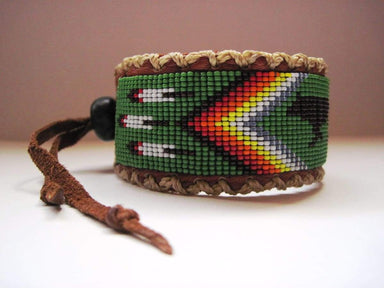 Bracelets Native American Style Inspired Beaded Walking Wolf on Leather Cuff Bracelet