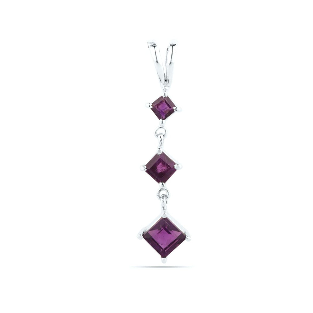 Natural Amethyst Pendant - Purple Square - 3 Stone - Drop Gemstone