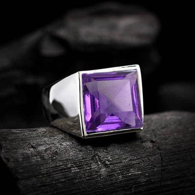 Natural Amethyst Ring 925 Solid Silver AAA+ Quality Gemstone Men’s Unique Handmade Rings February Birthstone Best Gift For Male - by GIRIVAR