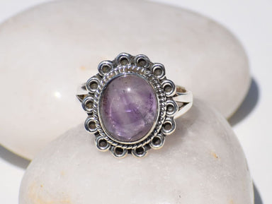 Natural Amethyst Ring Sterling Silver Handcrafted February Birthstone Purple Stone Boho Jewelry Solitaire Ring Gift For Her - By Paradise