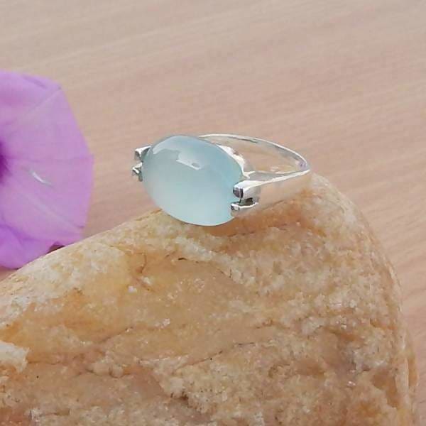 rings Natural Aqua Chalcedony Gemstone Gift Ring | Bezel Artisan | 925 Sterling Silver |Birthstone - by Subham Jewels