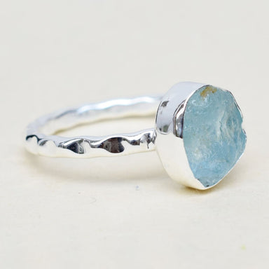 Natural Raw Aquamarine Crystal Ring 925 Sterling Silver gemstone Jewelry - by Arte De Joyas